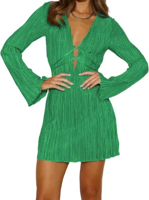 Lancifolium Pleated Long Sleeve Satin Mini Dress New in 2024 Wedding Guest Casual Cocktail Office Party Dresses