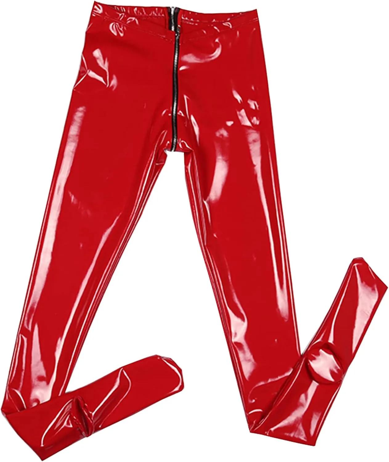 LESOYA Women's Sexy Shiny PVC Leather Leggings Stretchy Skinny Pants Full Zipper Crotch Footed Trousers