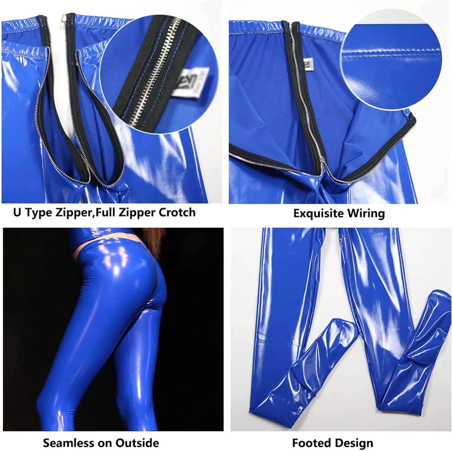 LESOYA Women's Sexy Shiny PVC Leather Leggings Stretchy Skinny Pants Full Zipper Crotch Footed Trousers