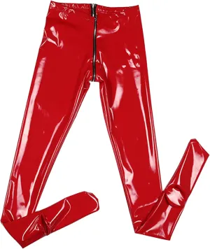 LESOYA Women's Sexy Shiny PVC Leather Leggings Stretchy Skinny Pants Full Zipper Crotch Footed Trousers