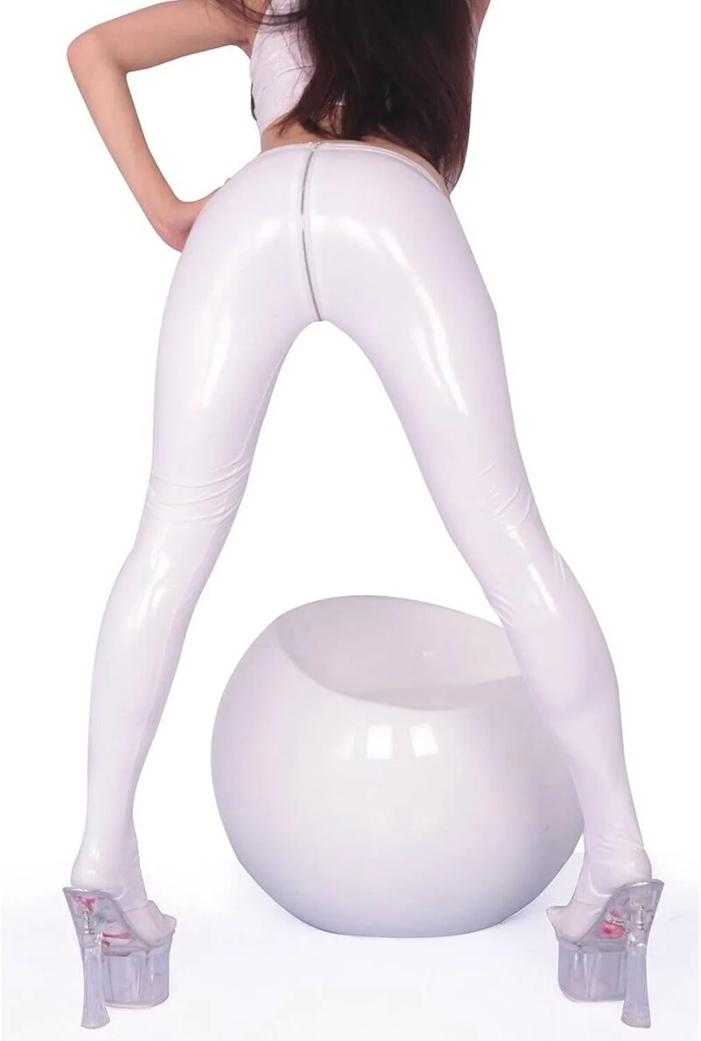 LESOYA Women's Sexy Shiny PVC Leather Leggings Stretchy Skinny Pants Full Zipper Crotch Footed Trousers