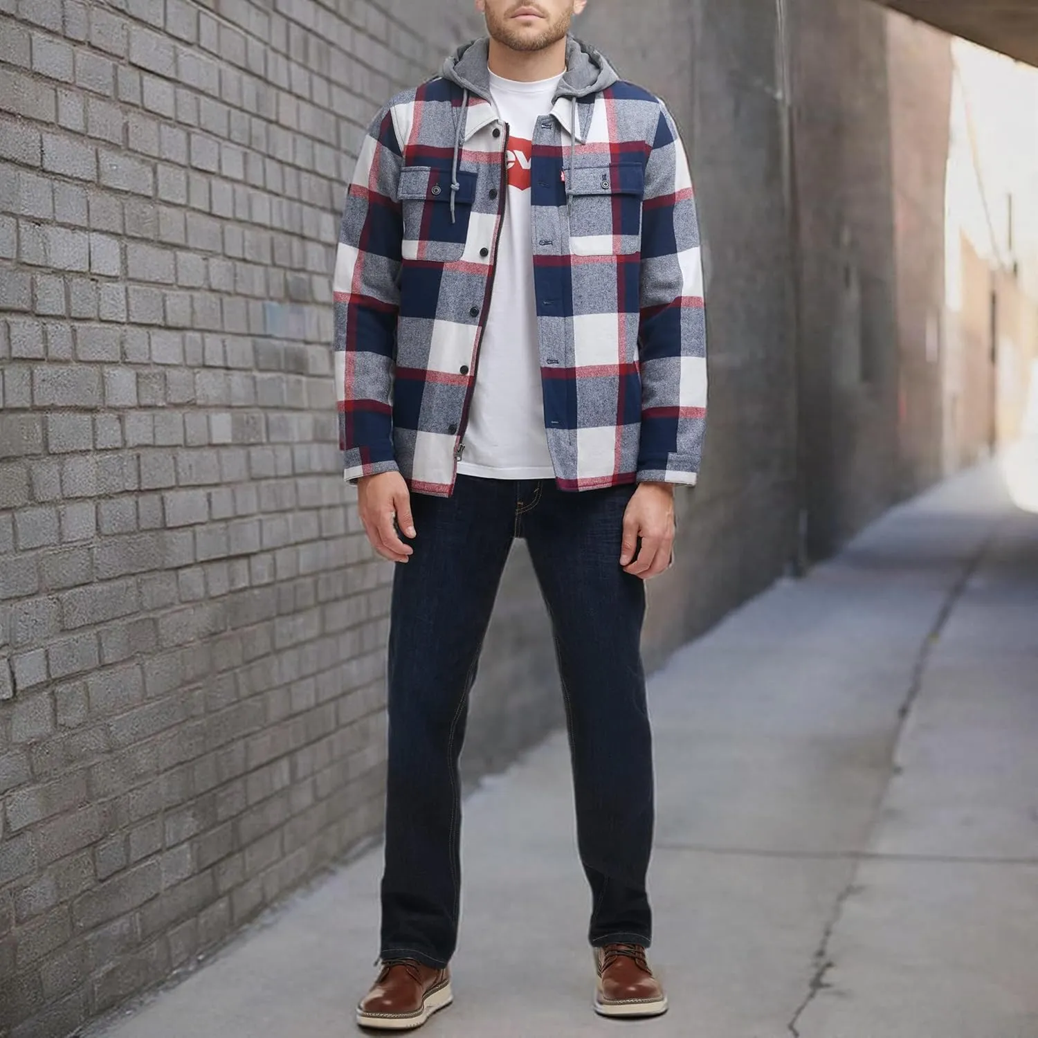 Levi's Mens Plaid Sherpa Lined Hooded Shirt Jacket (Regular & Big & Tall Sizes)