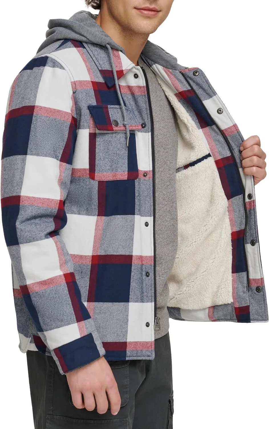 Levi's Mens Plaid Sherpa Lined Hooded Shirt Jacket (Regular & Big & Tall Sizes)
