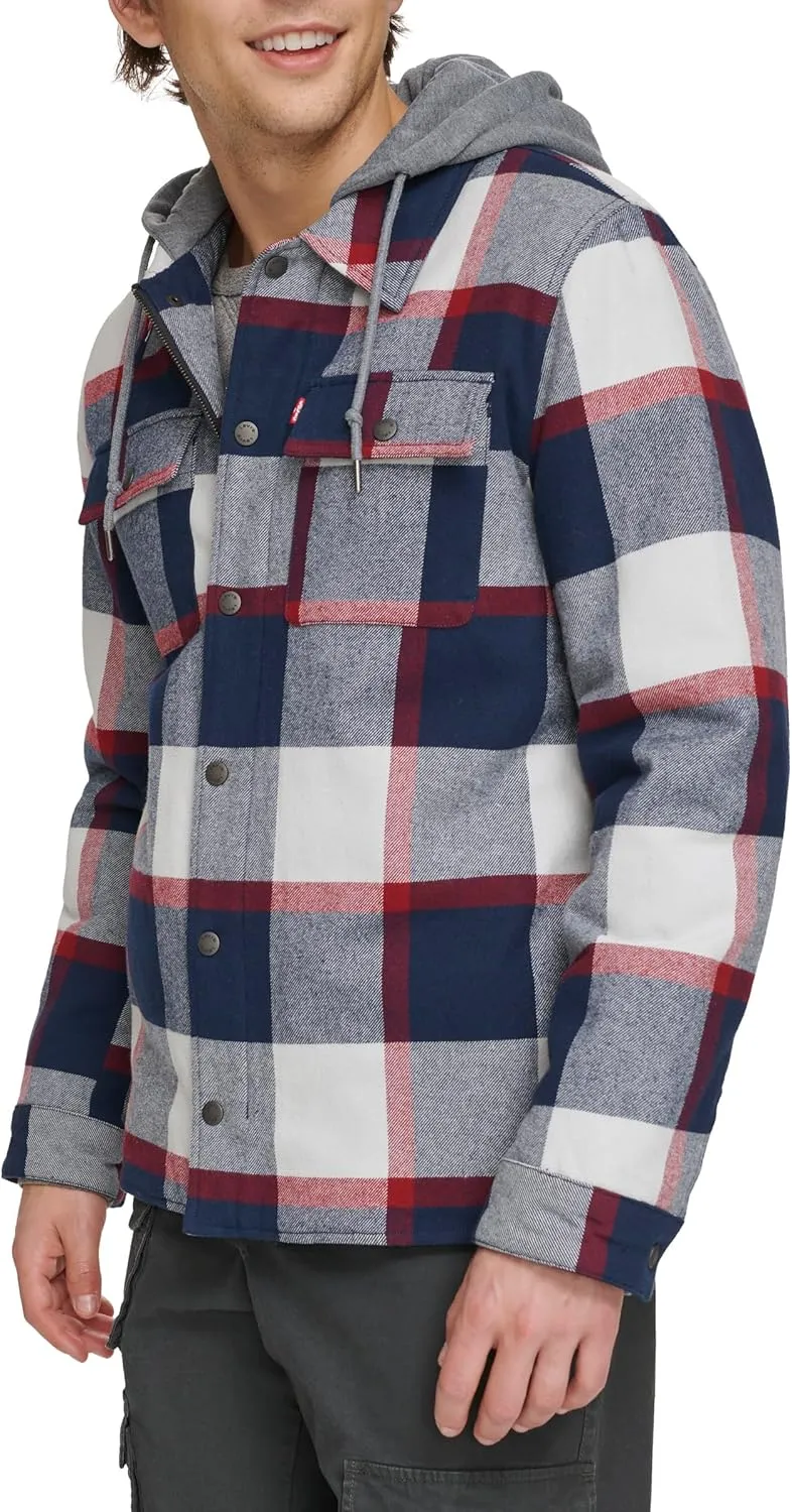 Levi's Mens Plaid Sherpa Lined Hooded Shirt Jacket (Regular & Big & Tall Sizes)