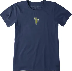 Life is Good - Womens Quirky Pickle Person Crusher T-Shirt, Color Darkest Blue, Size: XX-Large