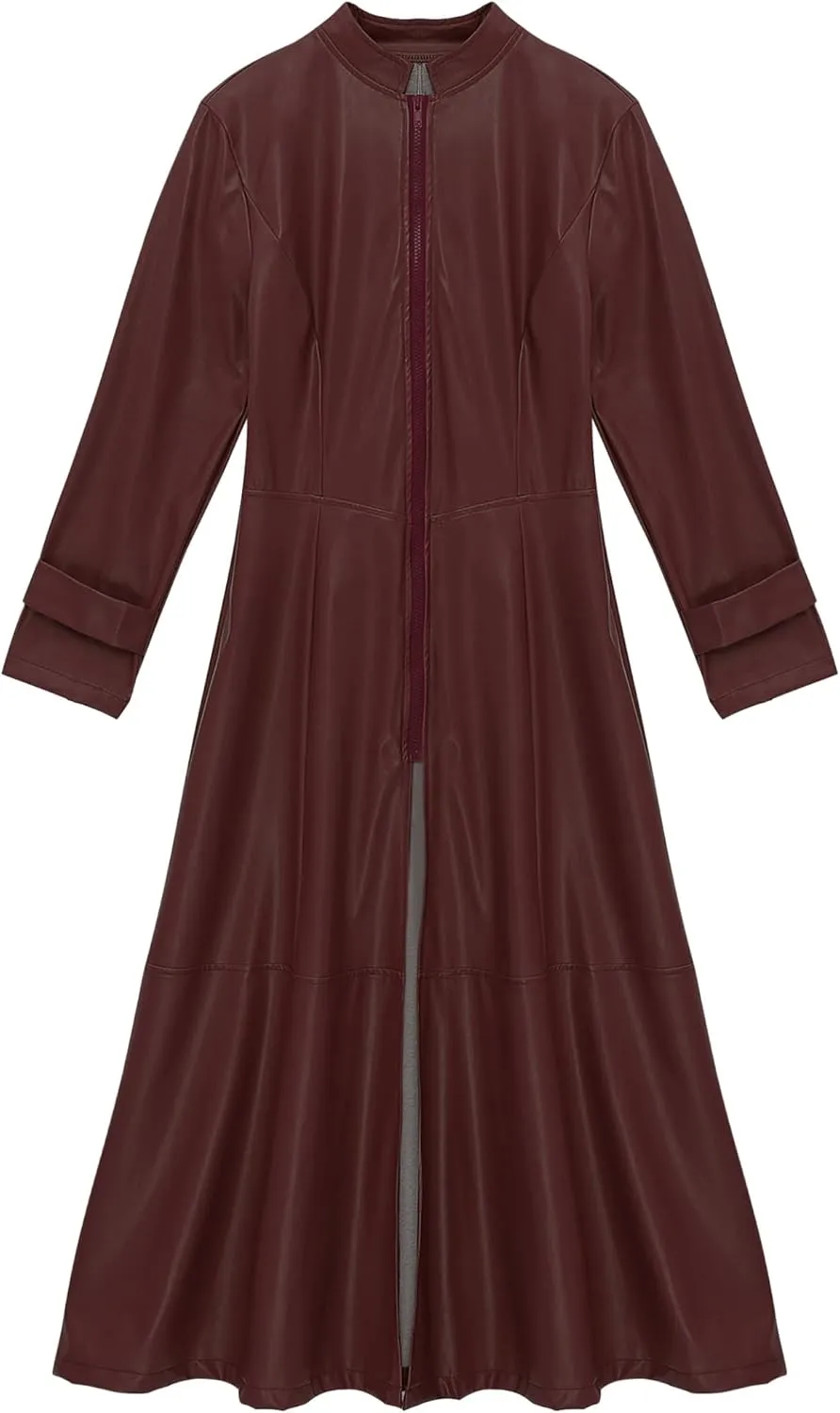 Linjinx Women's Faux Leather Jacket Trench Coat Steampunk Vintage Full Zipper Ankle Length Dress