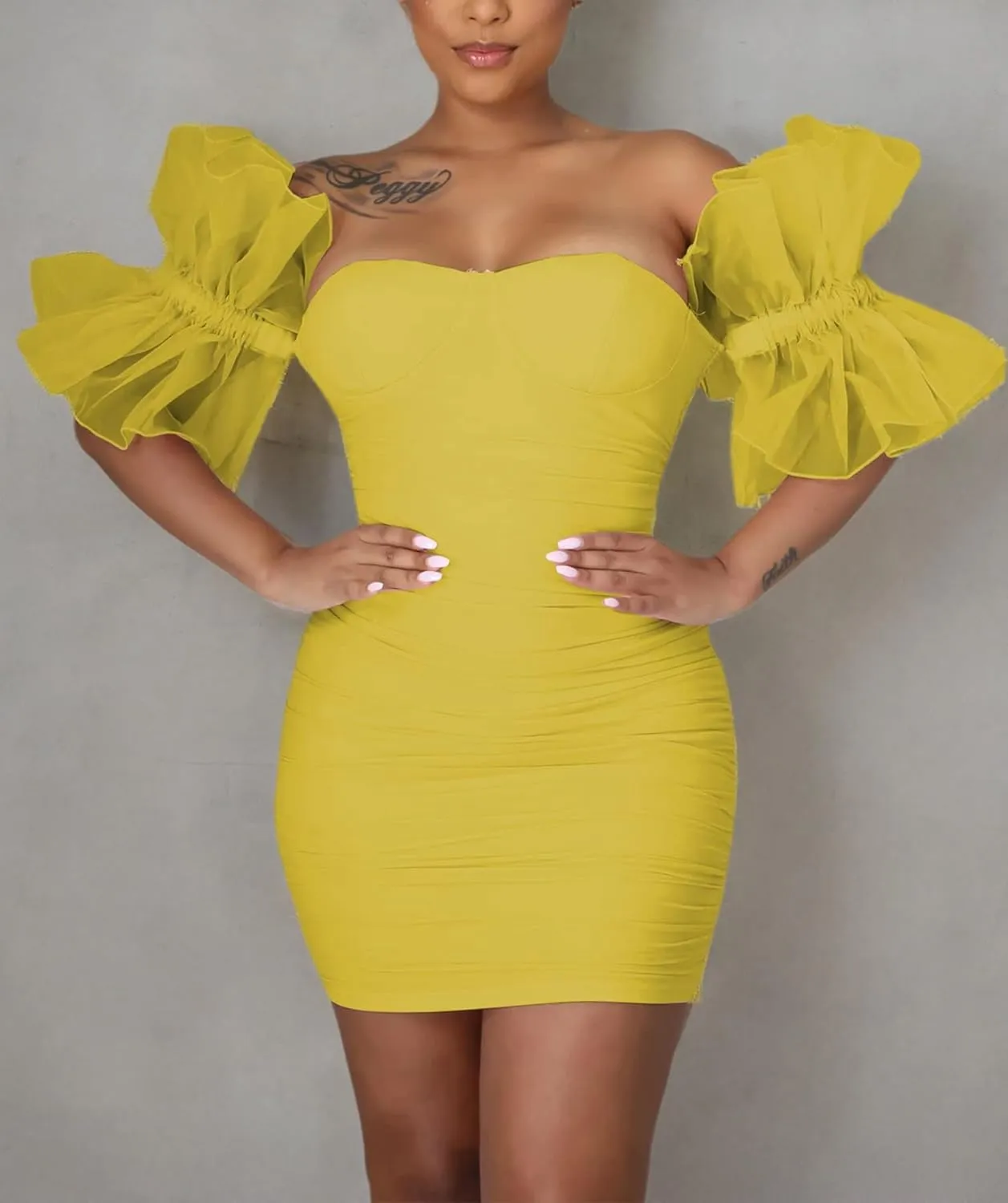 LKOUS Elegant Club & Night Out Dresses, Off Shoulder Evening Birthday Dresses, Solid Color Bodycon Mini Dress