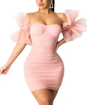 LKOUS Elegant Club & Night Out Dresses, Off Shoulder Evening Birthday Dresses, Solid Color Bodycon Mini Dress