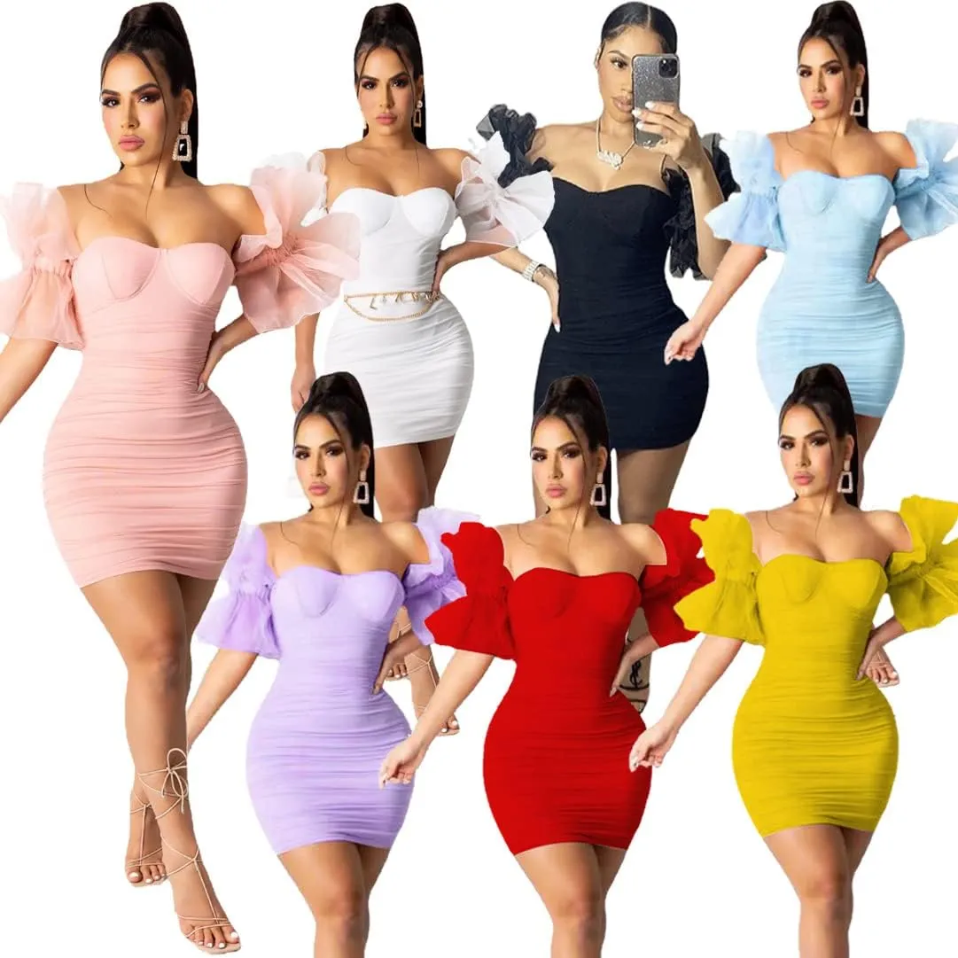 LKOUS Elegant Club & Night Out Dresses, Off Shoulder Evening Birthday Dresses, Solid Color Bodycon Mini Dress