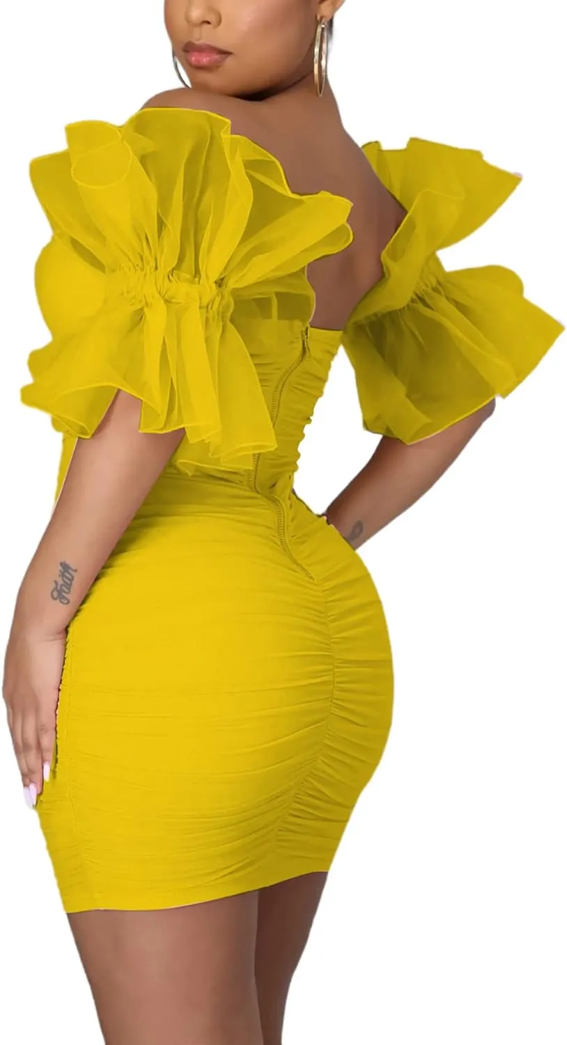LKOUS Elegant Club & Night Out Dresses, Off Shoulder Evening Birthday Dresses, Solid Color Bodycon Mini Dress