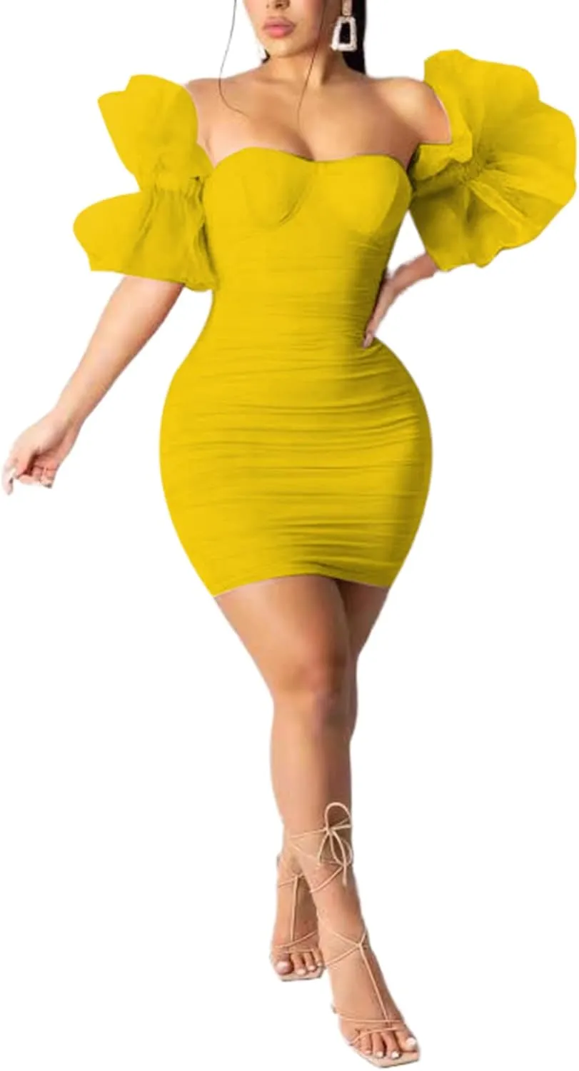 LKOUS Elegant Club & Night Out Dresses, Off Shoulder Evening Birthday Dresses, Solid Color Bodycon Mini Dress