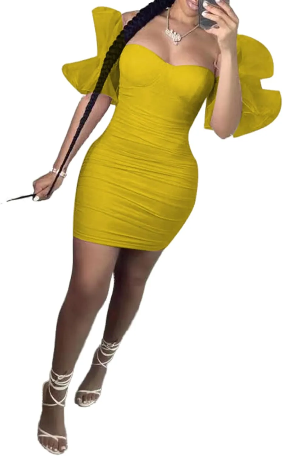LKOUS Elegant Club & Night Out Dresses, Off Shoulder Evening Birthday Dresses, Solid Color Bodycon Mini Dress