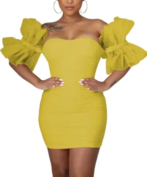 LKOUS Elegant Club & Night Out Dresses, Off Shoulder Evening Birthday Dresses, Solid Color Bodycon Mini Dress