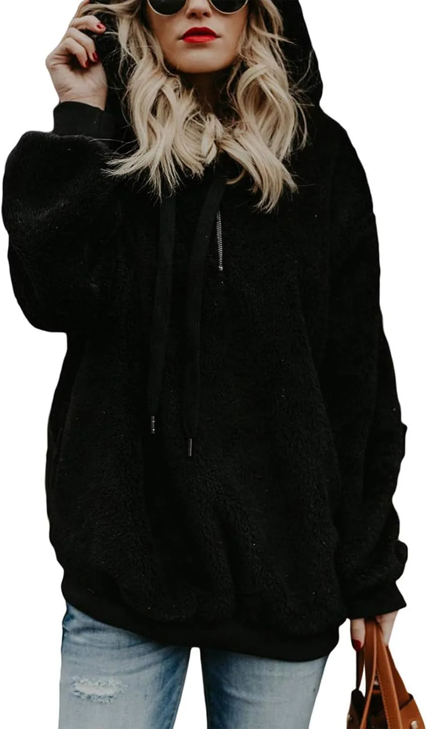 LOAIHA Western Fuzzy Fleece Hoodies for women Aztec Print Half Zip Sherpa Pullover Oversized Tribal Graphic Sweatshirts