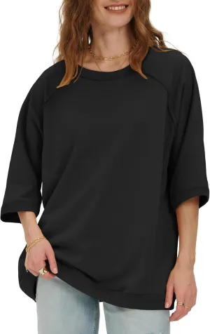 Locachy Women's Casual Crew Neck Sweatshirt Oversized 3/4 Sleeve Pullover Tops 2025 Fashion