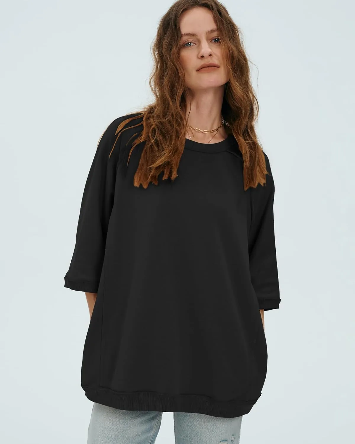 Locachy Women's Casual Crew Neck Sweatshirt Oversized 3/4 Sleeve Pullover Tops 2025 Fashion