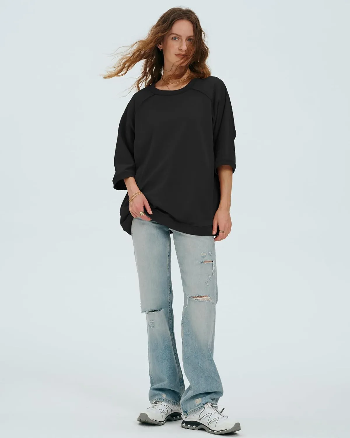 Locachy Women's Casual Crew Neck Sweatshirt Oversized 3/4 Sleeve Pullover Tops 2025 Fashion