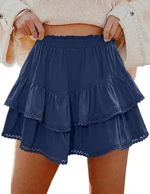 LOMON Flowy Skorts for Women Ruffle Tiered Skorts Casual High Waist Mini Skirts Tennis Golf Crochet Shorts