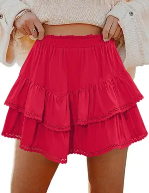 LOMON Flowy Skorts for Women Ruffle Tiered Skorts Casual High Waist Mini Skirts Tennis Golf Crochet Shorts
