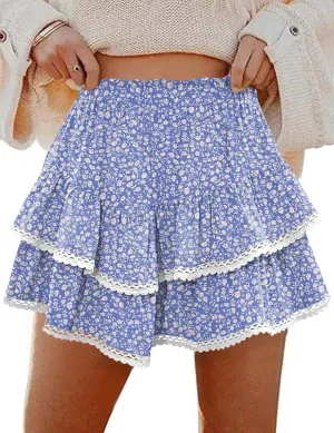 LOMON Flowy Skorts for Women Ruffle Tiered Skorts Casual High Waist Mini Skirts Tennis Golf Crochet Shorts