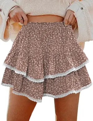 LOMON Flowy Skorts for Women Ruffle Tiered Skorts Casual High Waist Mini Skirts Tennis Golf Crochet Shorts