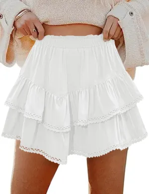 LOMON Flowy Skorts for Women Ruffle Tiered Skorts Casual High Waist Mini Skirts Tennis Golf Crochet Shorts