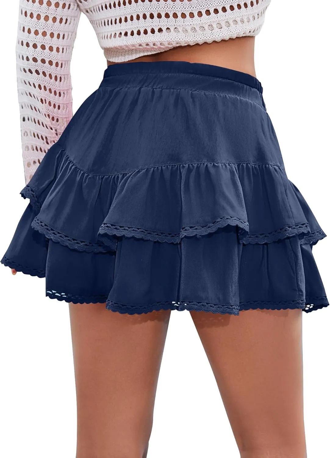 LOMON Flowy Skorts for Women Ruffle Tiered Skorts Casual High Waist Mini Skirts Tennis Golf Crochet Shorts