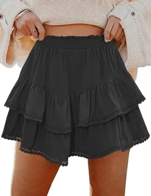 LOMON Flowy Skorts for Women Ruffle Tiered Skorts Casual High Waist Mini Skirts Tennis Golf Crochet Shorts