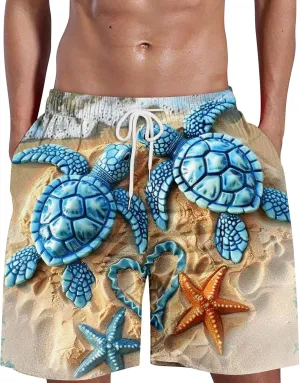 Long Swim Men Cool Quirky Digital Print Drawstring Tie Elastic Waist Casual Fashion Beach Shorts Ten Mens Shorts