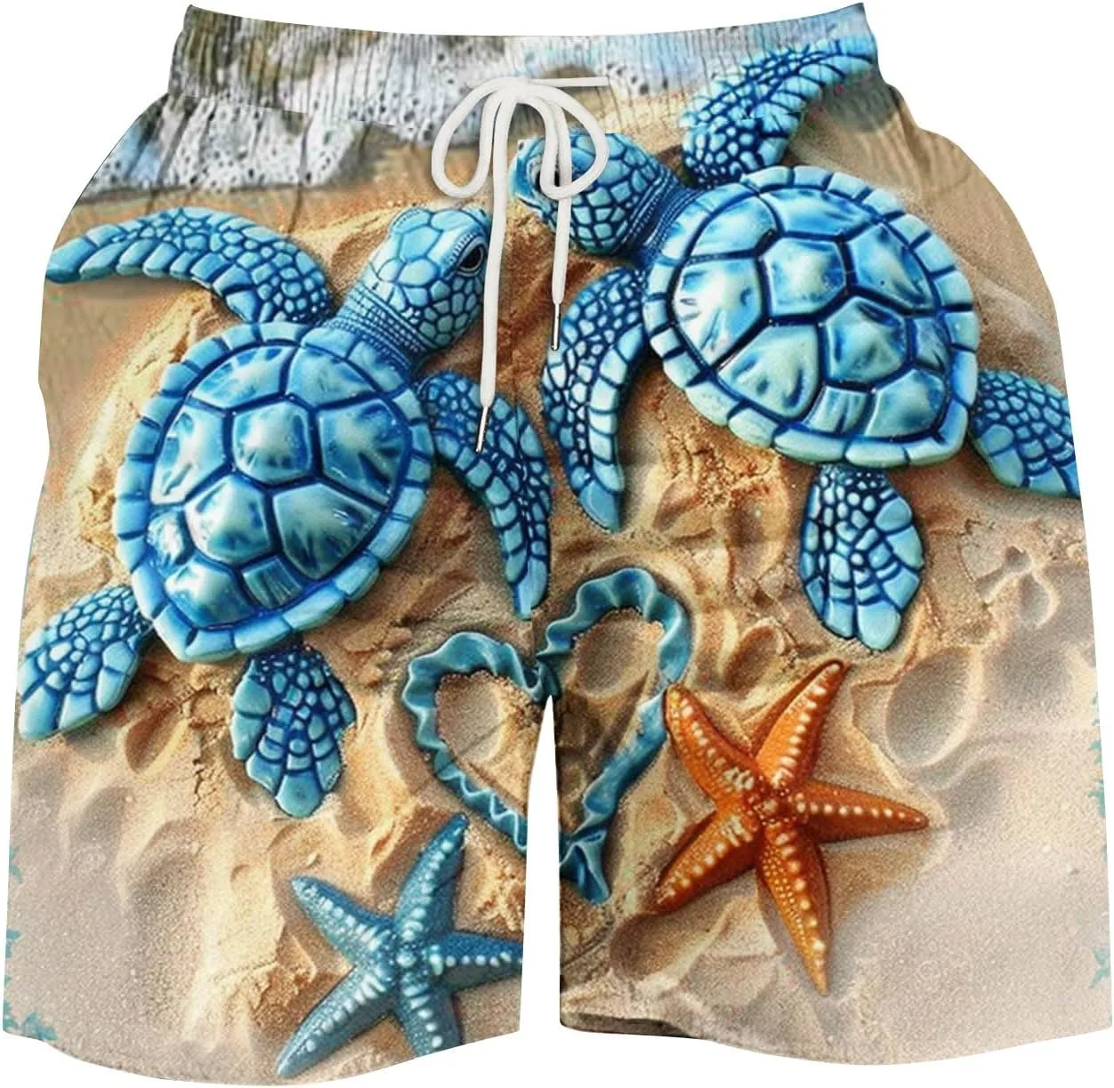 Long Swim Men Cool Quirky Digital Print Drawstring Tie Elastic Waist Casual Fashion Beach Shorts Ten Mens Shorts