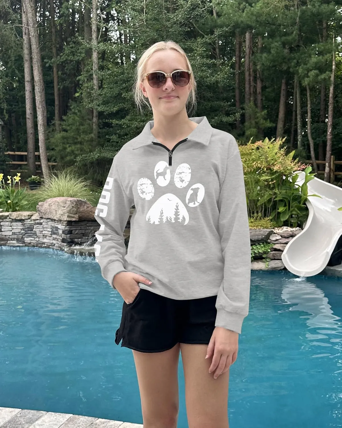 LOTUCY Dog Mom Sweatshirts Women Funny Dog Paw Graphic Shirts Mom Life Casual Long Sleeve Pullover Tops