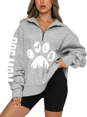LOTUCY Dog Mom Sweatshirts Women Funny Dog Paw Graphic Shirts Mom Life Casual Long Sleeve Pullover Tops
