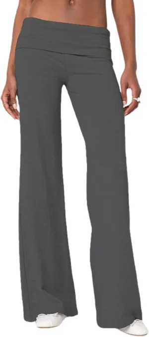 Luckinbaby Women's Flare Skinny Pants Fold Over Leggings Stretch Bootcut Bell Bottom Slim Fit Yoga Pants Y2k Joggers