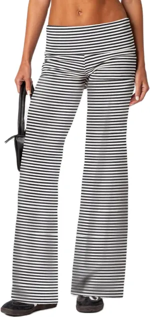 Luckinbaby Women's Flare Skinny Pants Fold Over Leggings Stretch Bootcut Bell Bottom Slim Fit Yoga Pants Y2k Joggers