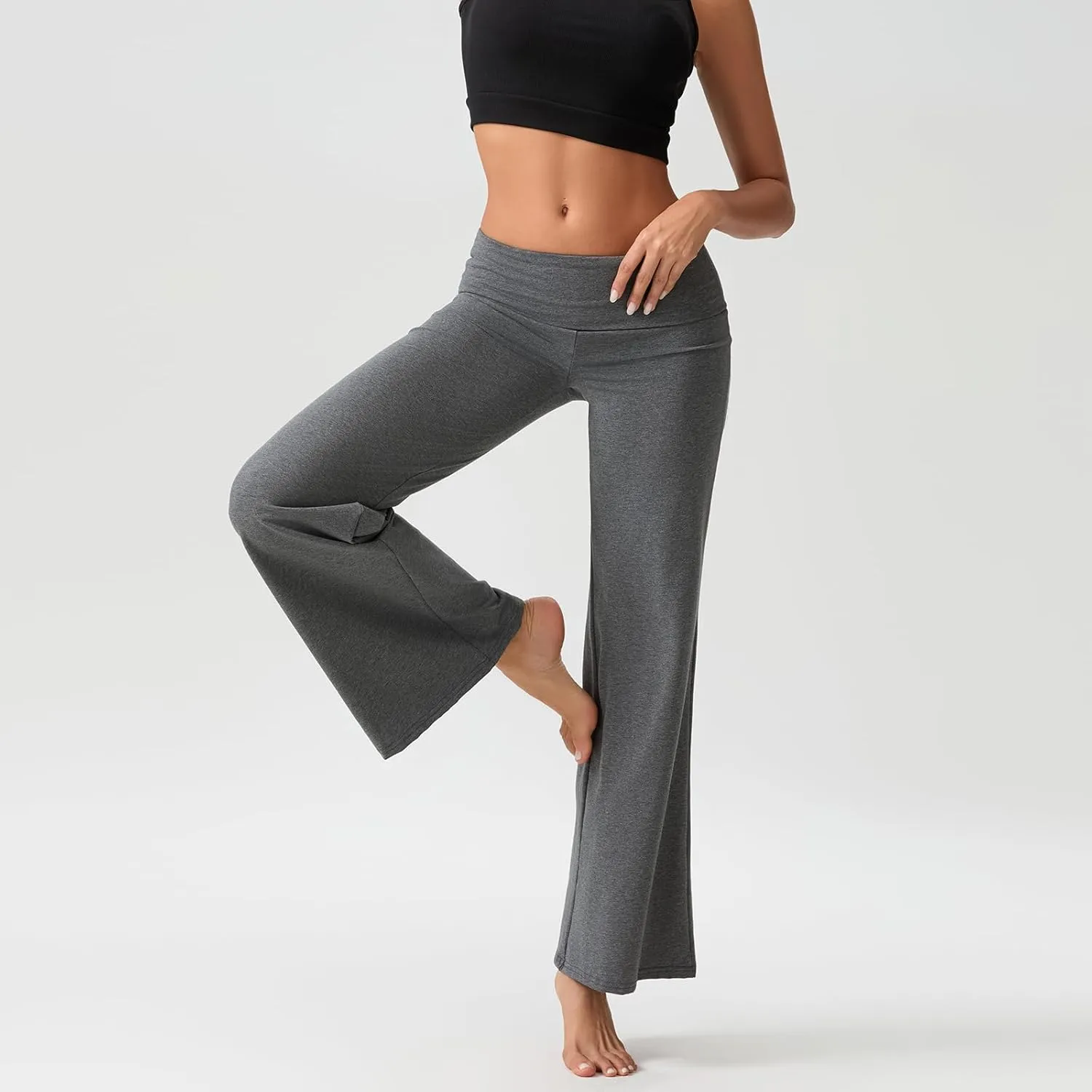Luckinbaby Women's Flare Skinny Pants Fold Over Leggings Stretch Bootcut Bell Bottom Slim Fit Yoga Pants Y2k Joggers