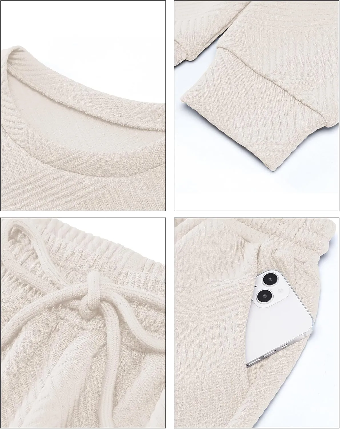 luvamia Lounge 2 Piece Sets for Women Texture Long Sleeve Pullover Pull On Wide Leg Pants Sweatsuit Loungewear Sweat Set