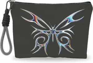 Make Up Bag, Cosmetic Bag With Hand Strap - Futuristic Butterfly - Lined Toiletry Bag For Woman - Travel Pouch, Organizer With Zipper, Women Essentials & Accessories - A01
