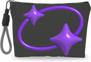 Make Up Bag, Cosmetic Bag With Hand Strap - Futuristic Purple Stars - Lined Toiletry Bag For Woman - Travel Pouch, Organizer With Zipper, Woman Essentials & Accessories - A03