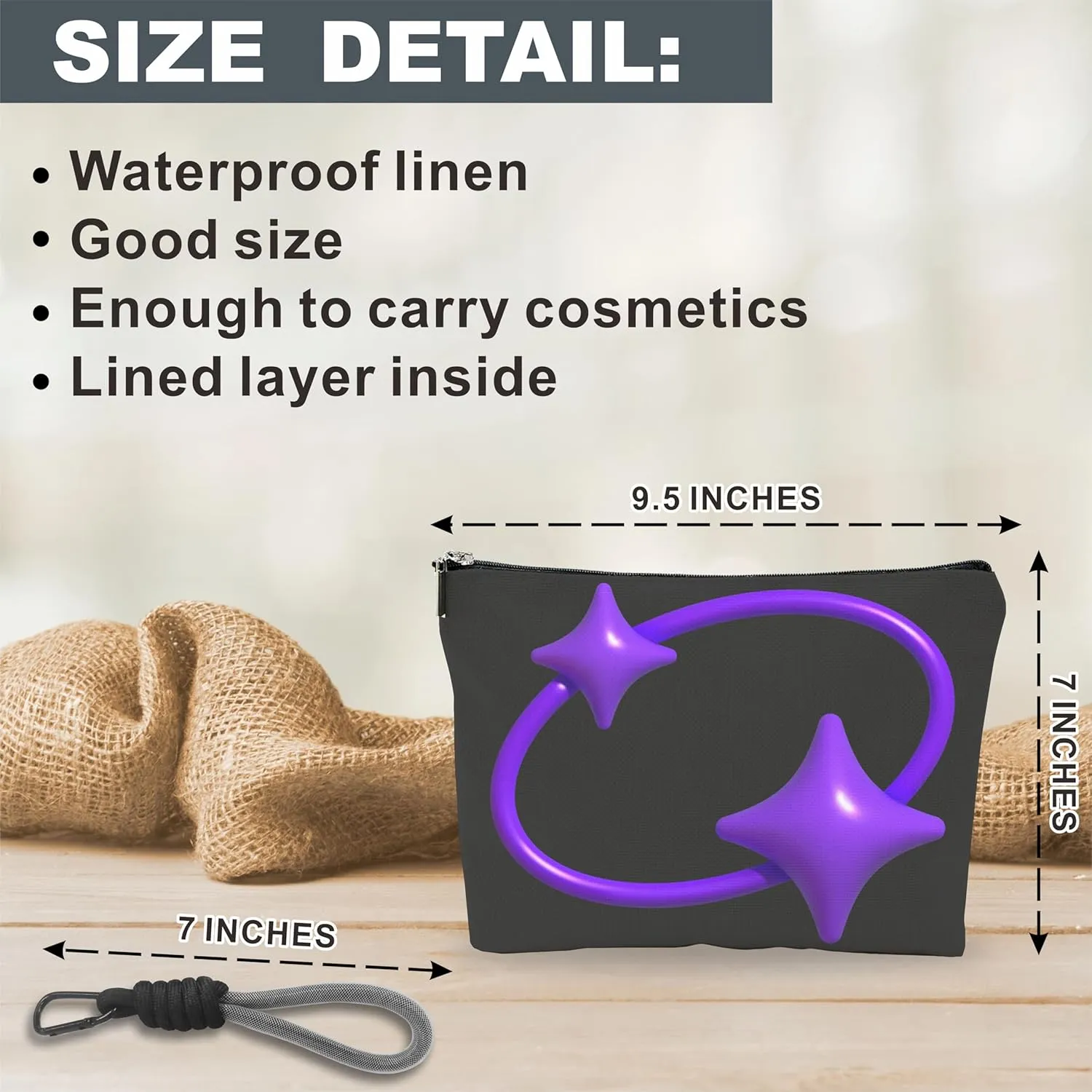 Make Up Bag, Cosmetic Bag With Hand Strap - Futuristic Purple Stars - Lined Toiletry Bag For Woman - Travel Pouch, Organizer With Zipper, Woman Essentials & Accessories - A03