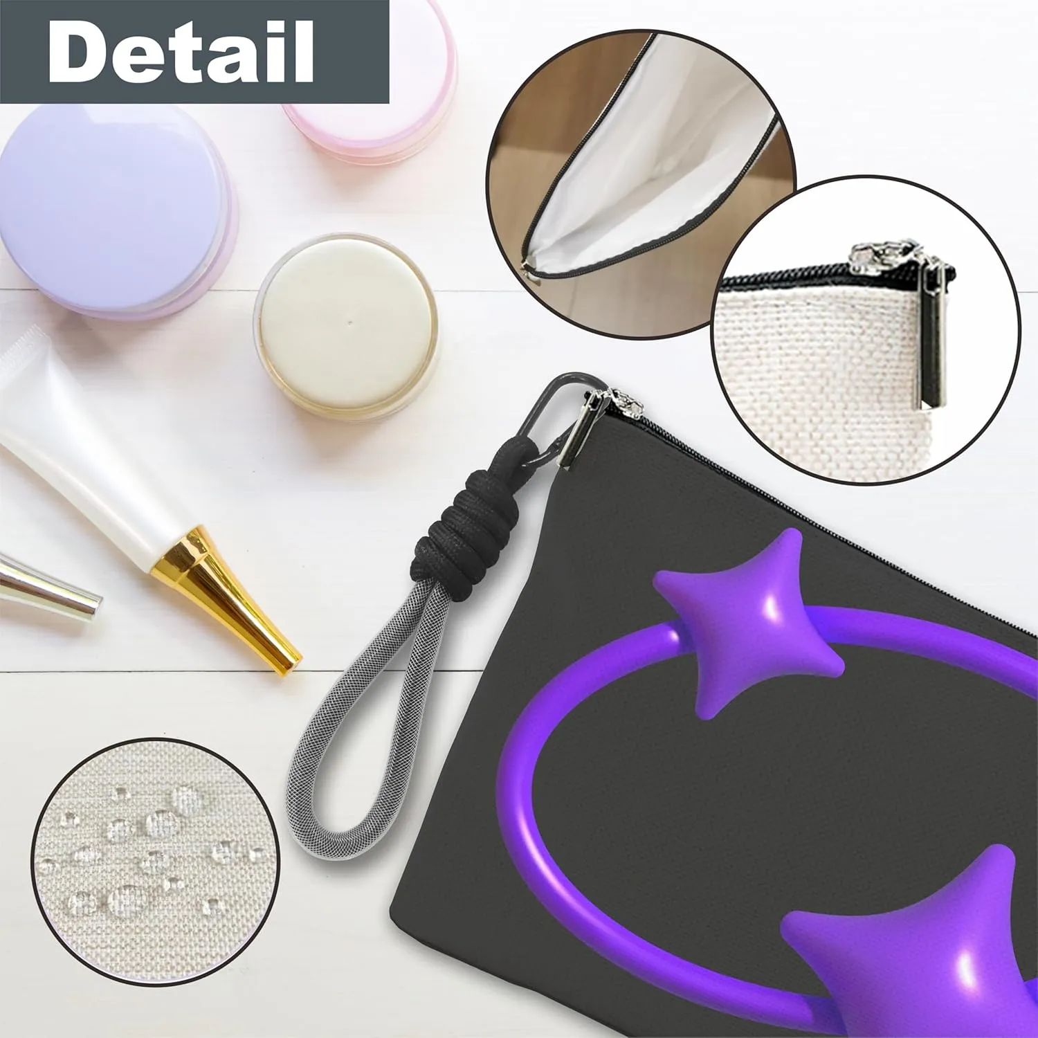 Make Up Bag, Cosmetic Bag With Hand Strap - Futuristic Purple Stars - Lined Toiletry Bag For Woman - Travel Pouch, Organizer With Zipper, Woman Essentials & Accessories - A03