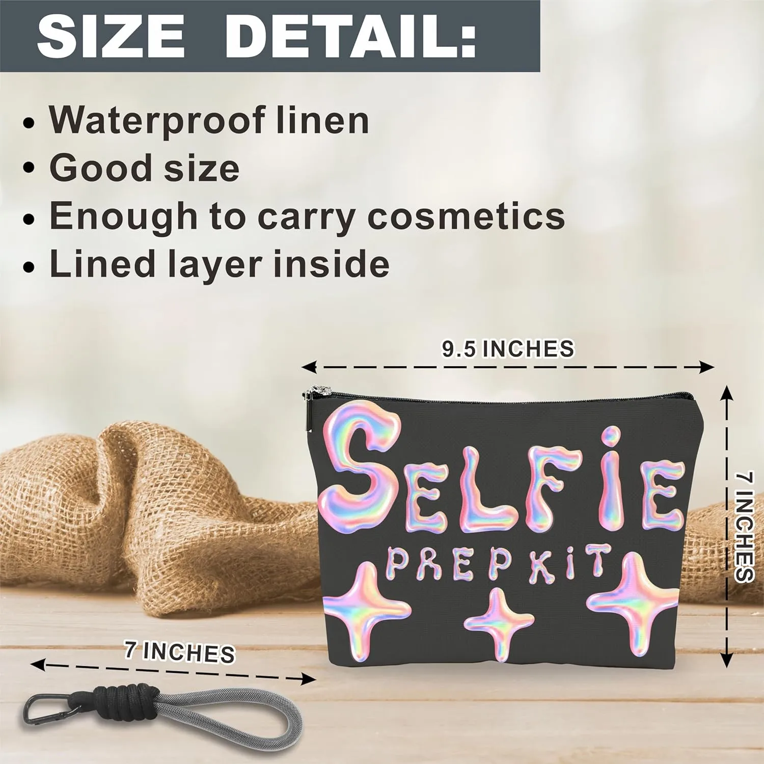Make Up Bag, Cosmetic Bag With Hand Strap - Futuristic Selfie Prep Kit - Lined Toiletry Bag For Woman - Travel Pouch, Black & Pink Organizer With Zipper, Women Essentials & Accessories - A05