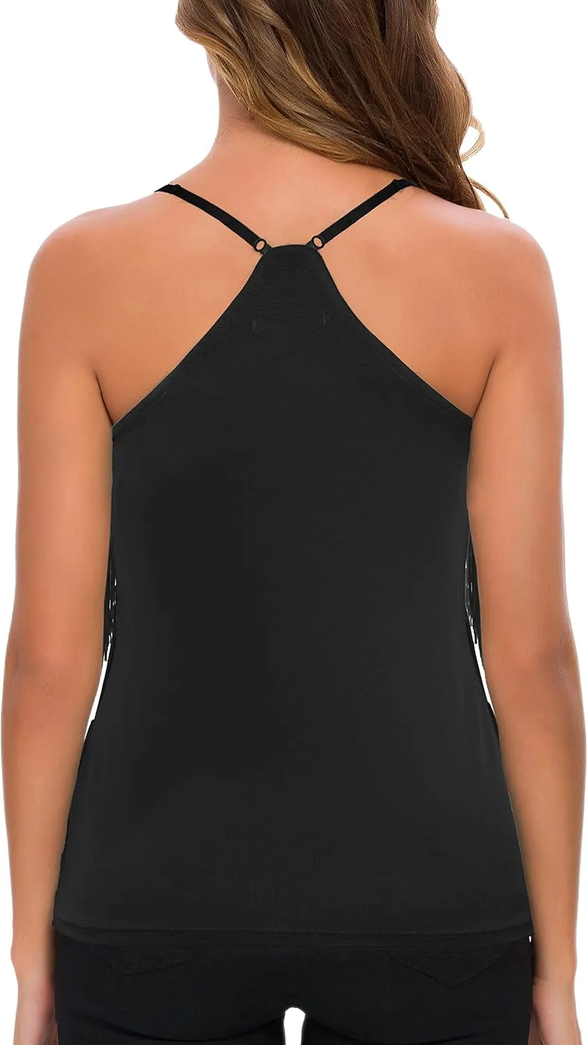 MANER Womens Fringe Top Tassel Trim Cami Spaghetti Strap Tank Tops