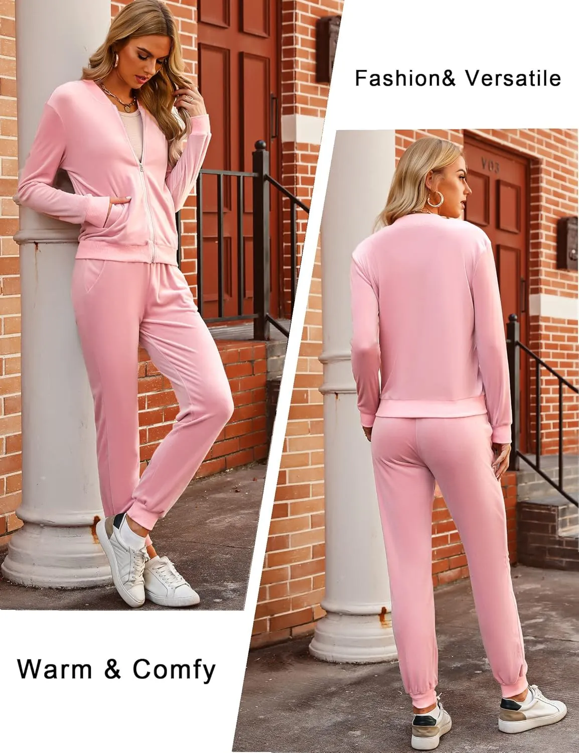 Marvmys Women's Velour Tracksuit Full Zip Up Sweatsuits Set 2 Piece Outfits Jogger Set