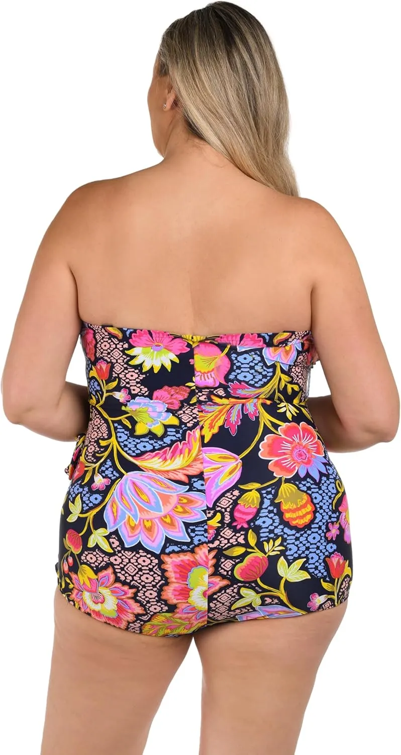 Maxine Of Hollywood Women's Standard Bandeau Sarong One Piece Swimsuit