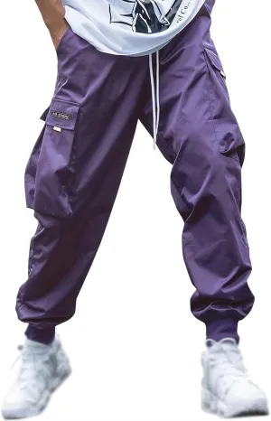 Mens Cargo Pants Summer Lightweight Elastic Waist Wide Pant Loose Fit Joggers Outdoor Hiking Trousers
