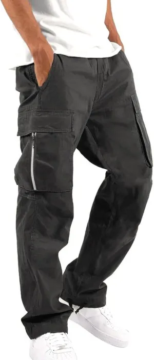 Men's Cargo Tactical Pants Hat Multi Woven Pocket Foot Rope Solid Pants Street Cargo Tie Cargo Pockets Casual