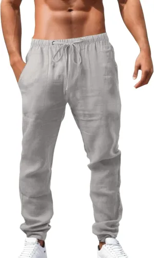 Mens Casual Lightweight Pants Sweatpants Elastic Waist Drawstring Sports Joggers Pant Hiking Outdoor Trousers Chino Pant Black Mens Hiking Outdoor Recreation Pants