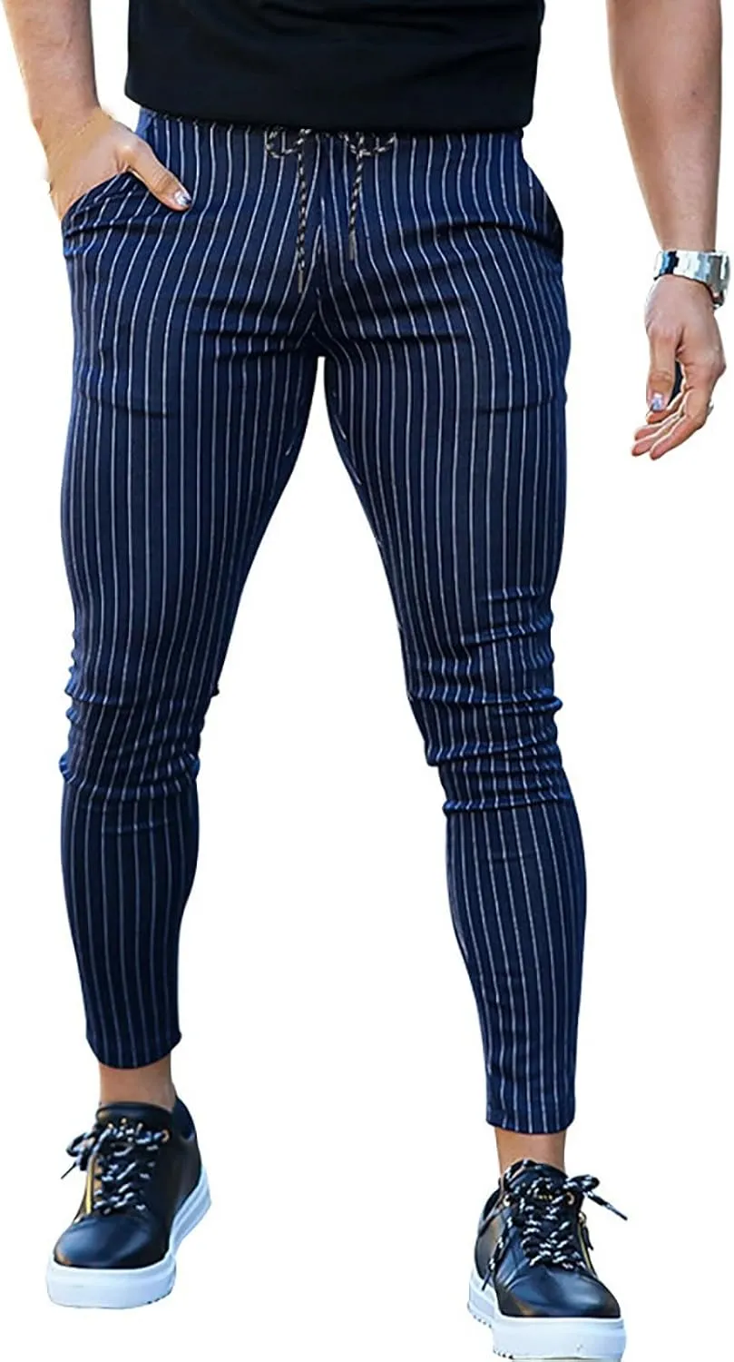 Mens Comfy Solid Stretch Skinny Pants Fashion Style Flat-Front Casual Slim Fit Business Dress Chinos Pants