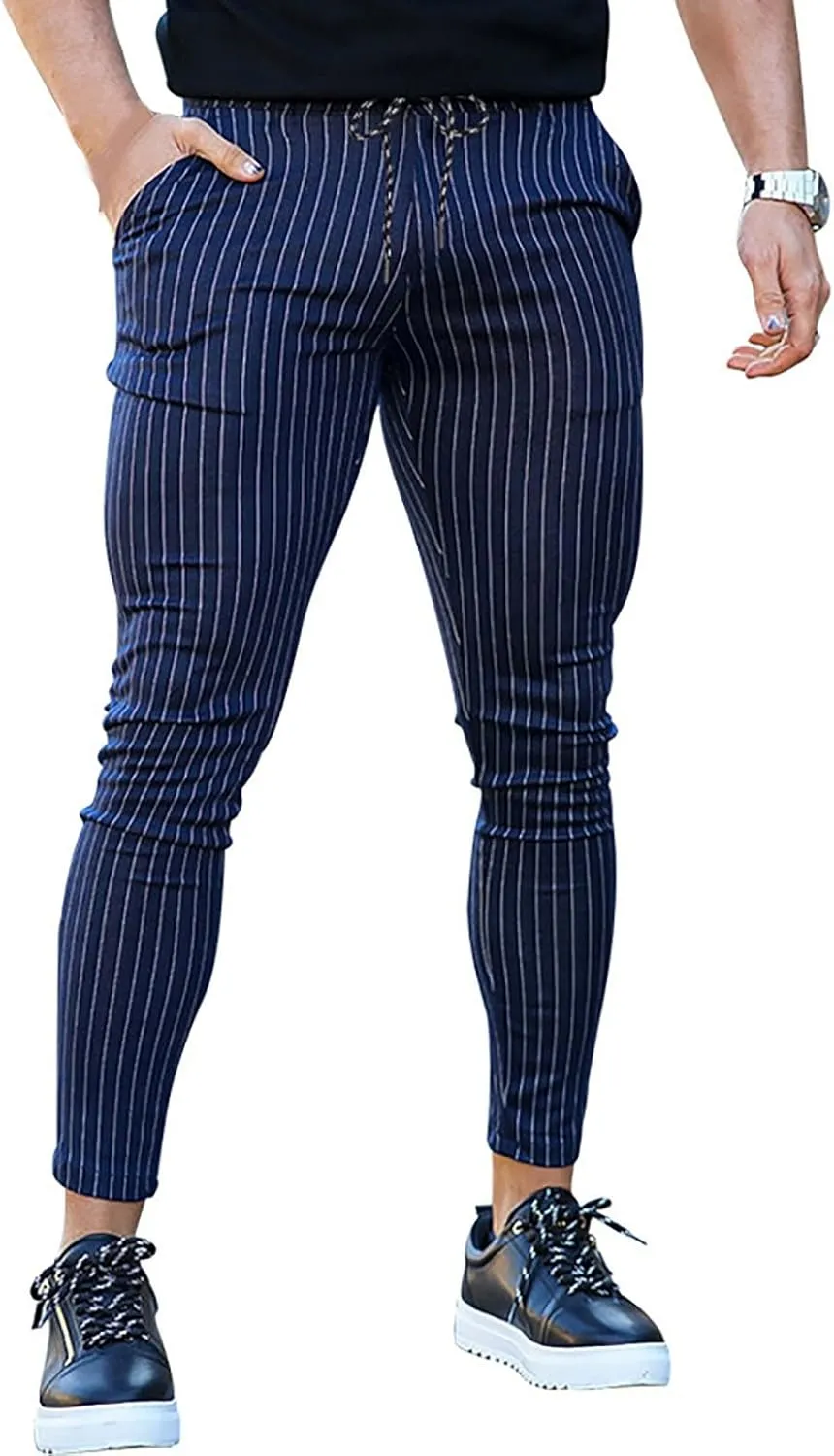 Mens Comfy Solid Stretch Skinny Pants Fashion Style Flat-Front Casual Slim Fit Business Dress Chinos Pants