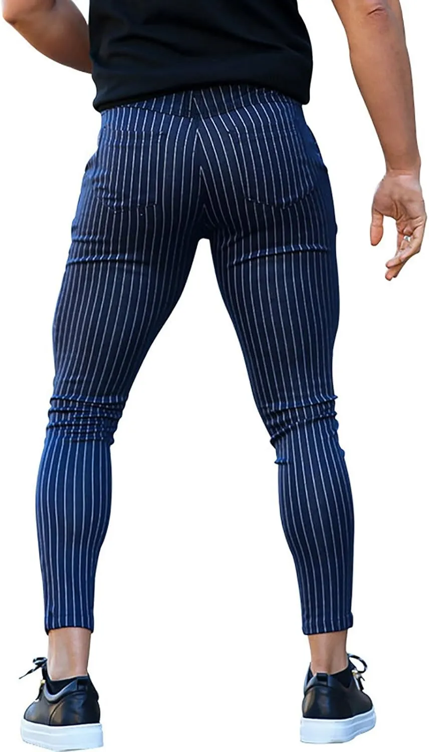 Mens Comfy Solid Stretch Skinny Pants Fashion Style Flat-Front Casual Slim Fit Business Dress Chinos Pants